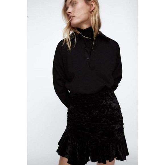 NWT ZARA High-Waist Velvet Asymmetrical Mini Skirt - Picture 5 of 9